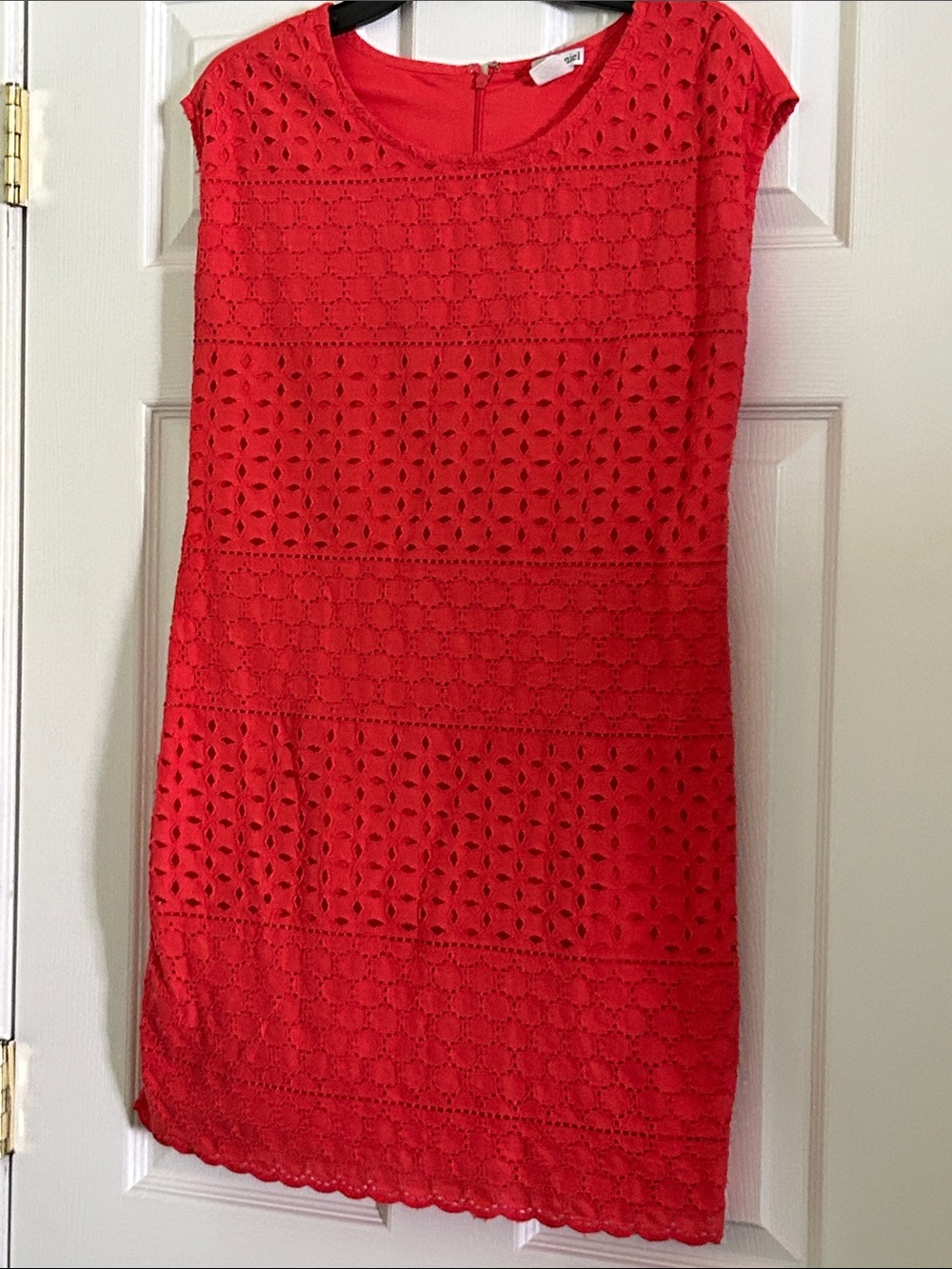 Red Eyelet Shift Dress